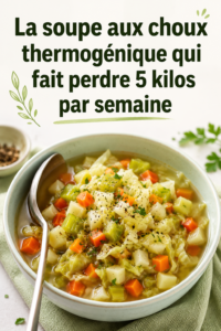 Une soupe aux choux légère servie dans un bol blanc, prête à déguster.