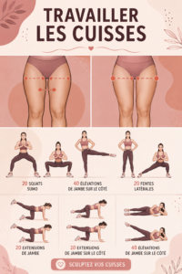 Femme faisant des exercices pour travailler ses cuisses à la maison