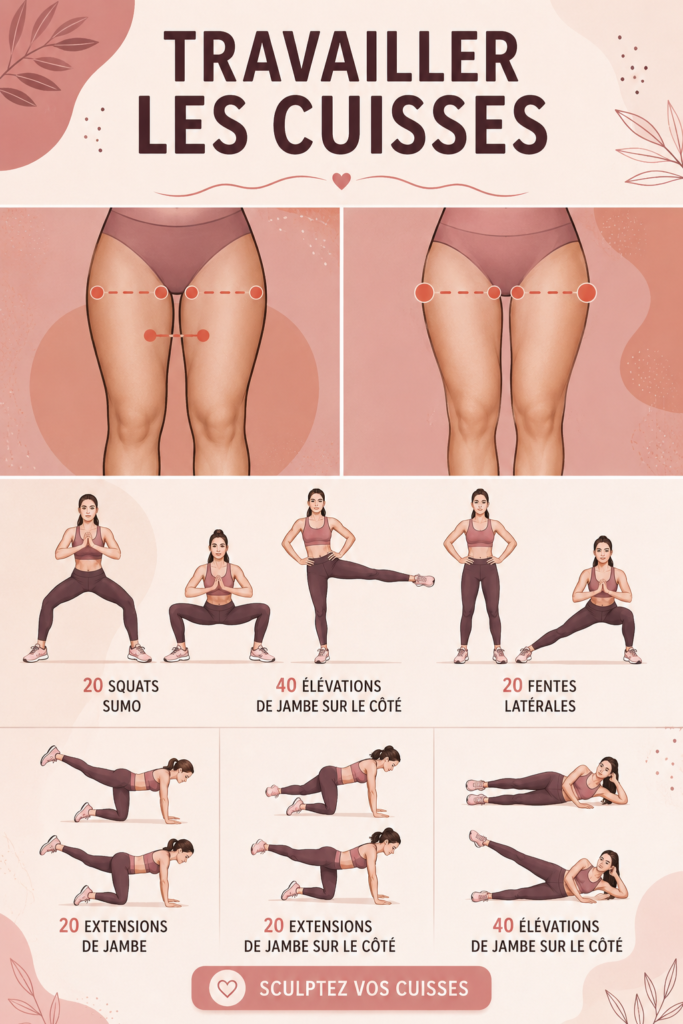 Femme faisant des exercices pour travailler ses cuisses à la maison