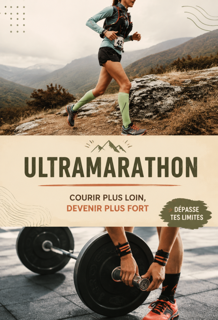 Femme courant un ultramarathon sur un sentier montagneux.