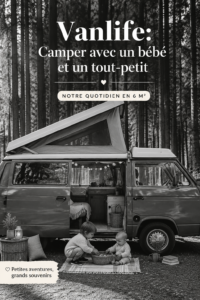 Famille en train de camper dans un Westfalia avec enfants