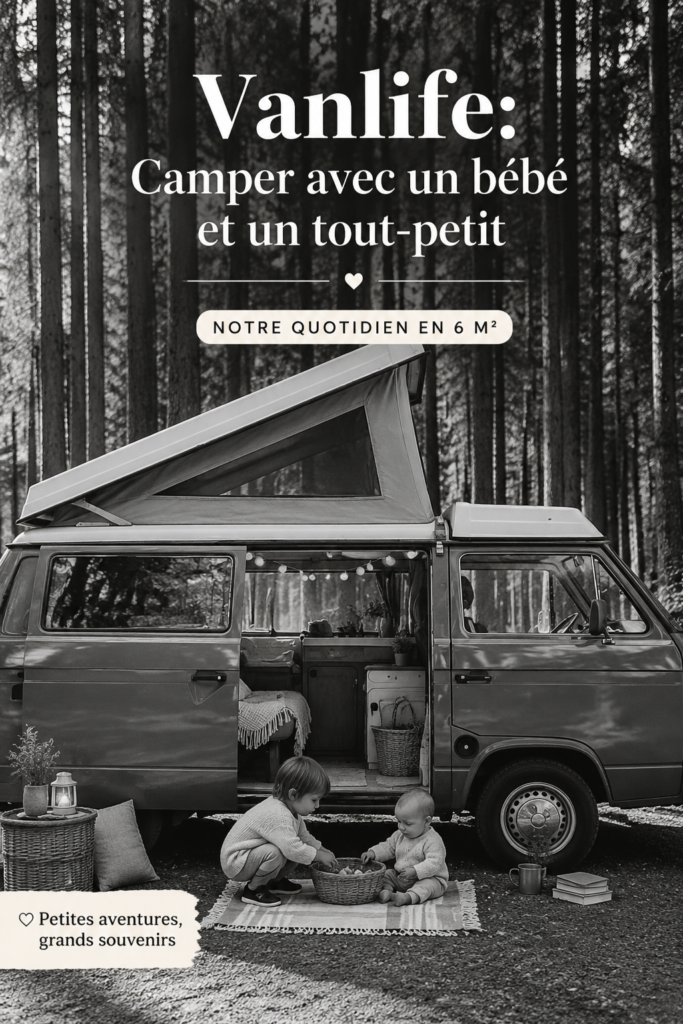 Famille en train de camper dans un Westfalia avec enfants
