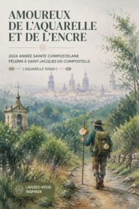 Aquarelle représentant un paysage de Santiago de Compostela