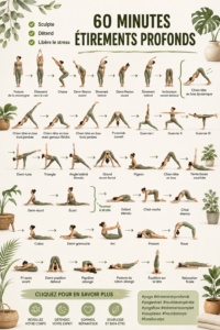 Femme pratiquant des étirements de yoga dans son salon, se préparant pour une nuit paisible.