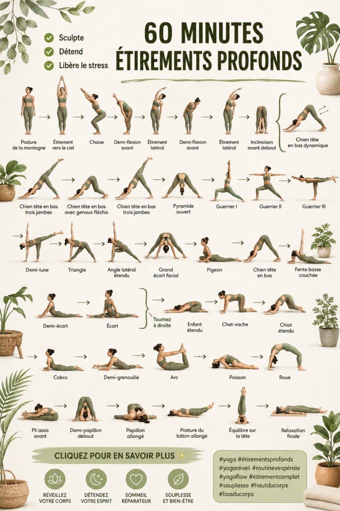 Femme pratiquant des étirements de yoga dans son salon, se préparant pour une nuit paisible.