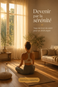 Femme pratiquant le yoga au lever du soleil, symbolisant la paix intérieure et la sérénité