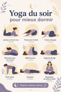 Femme pratiquant le yoga du soir dans un cadre apaisant