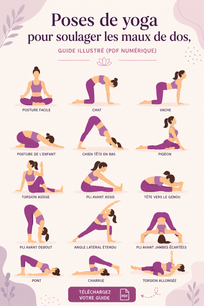 Femme pratiquant le yoga avec des poses pour soulager le mal de dos