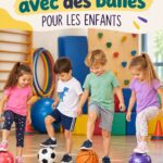 Enfants jouant avec des ballons colorés dans un parc