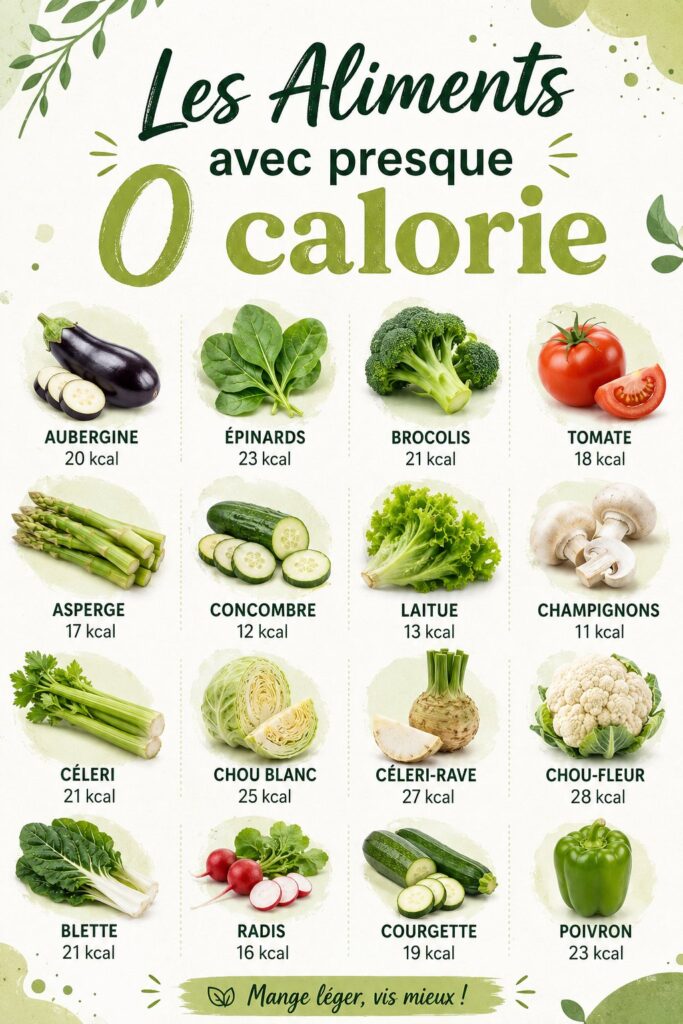 Assortiment d'aliments faibles en calories sur une table.