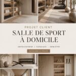 Salle de sport décorée dans un style Japandi, avec des espaces clairs et modernes
