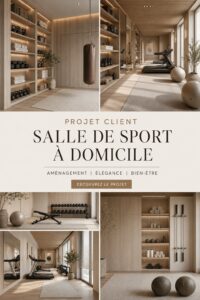 Salle de sport décorée dans un style Japandi, avec des espaces clairs et modernes