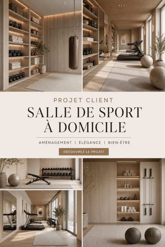 Salle de sport décorée dans un style Japandi, avec des espaces clairs et modernes