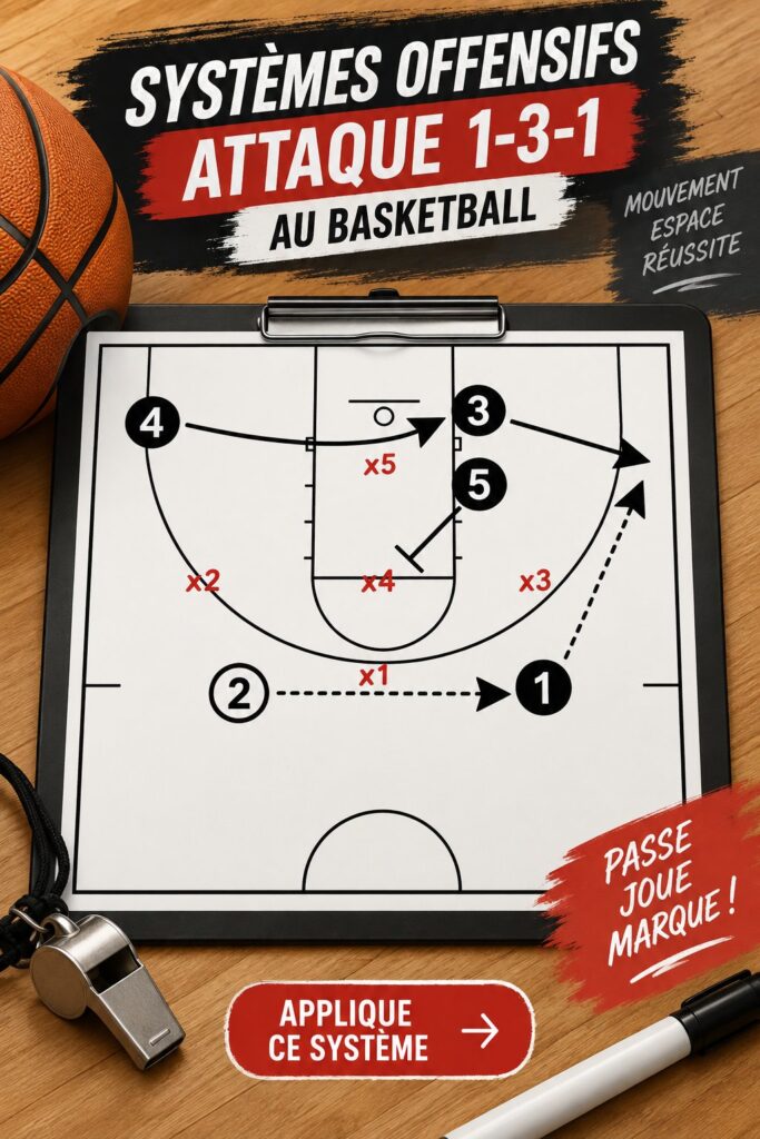 Une joueuse de basketball en pleine action, attaquant une défense 1-3-1 sur le terrain.