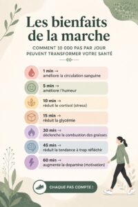 Femme marchant joyeusement dans un parc, intégrant la marche à son quotidien pour sa santé