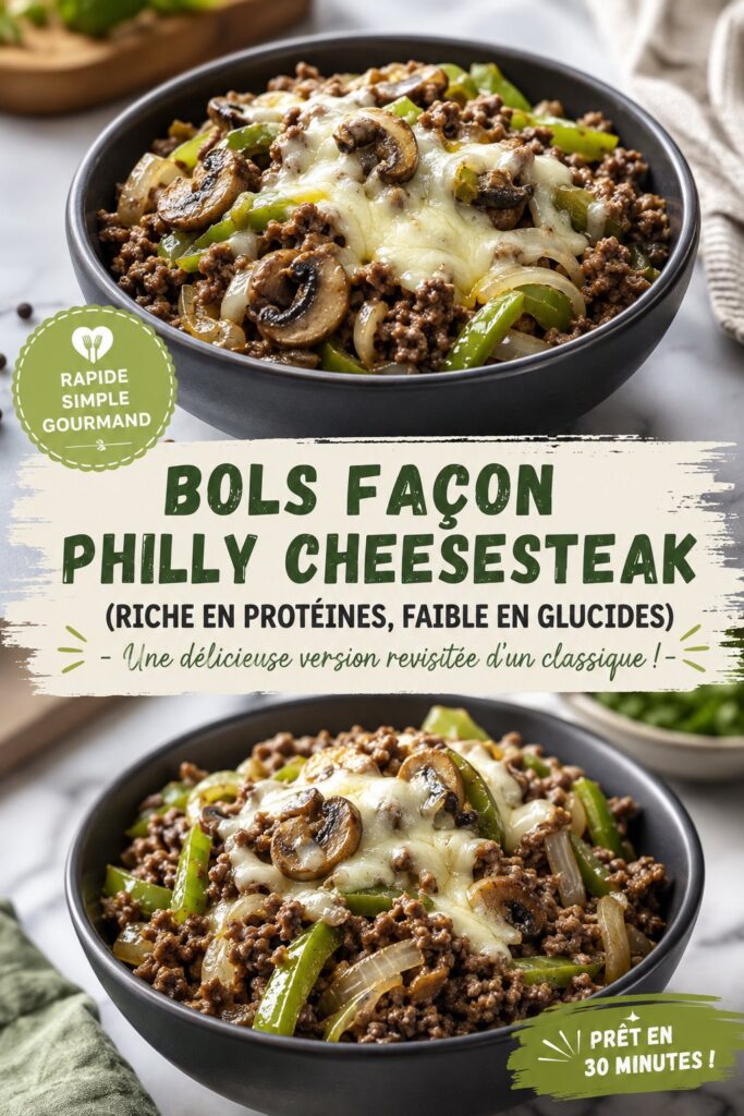 Bol de Philly Cheesesteak, riche en protéines et savoureux