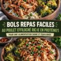 Bol de poulet effiloché riche en protéines avec des légumes colorés