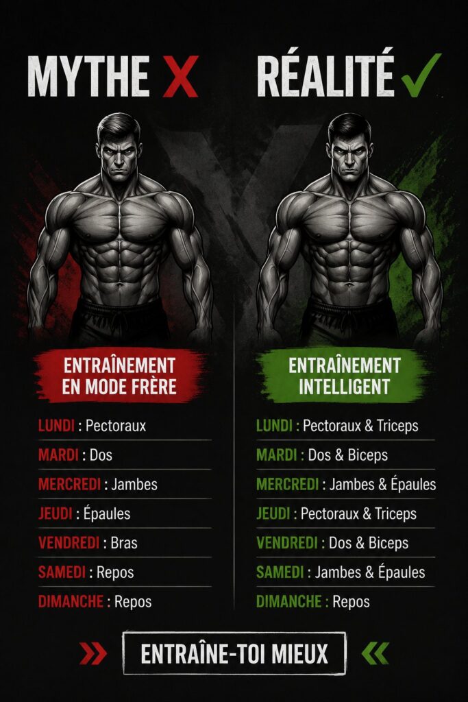Image représentant une femme s'entraînant avec des poids, illustrant le concept de bro-split.