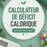 Femme utilisant un calculateur de calories sur un ordinateur, entourée d'aliments sains.