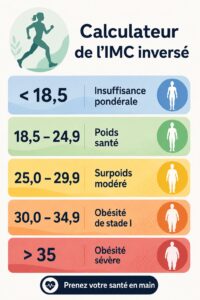 Calculateur de BMI inversé sur un smartphone avec des graphiques de santé