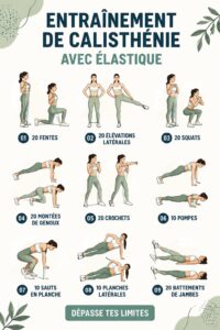 Femme faisant des exercices de callisthénie avec une bande de résistance dans un environnement de fitness chaleureux.