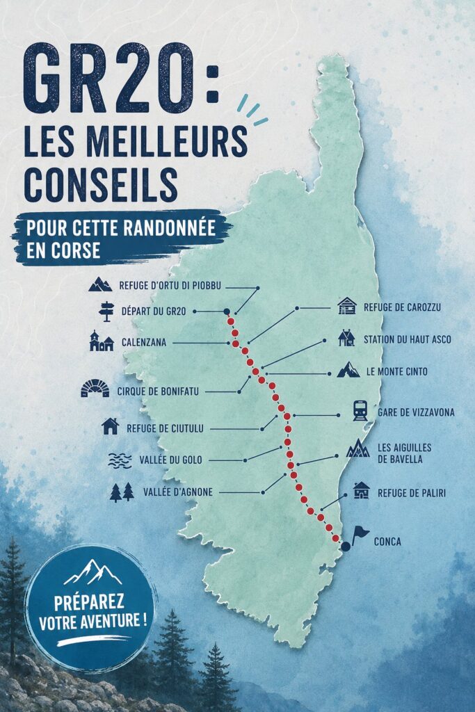 Femme en randonnée sur le GR20 en Corse, entourée par des paysages montagnards