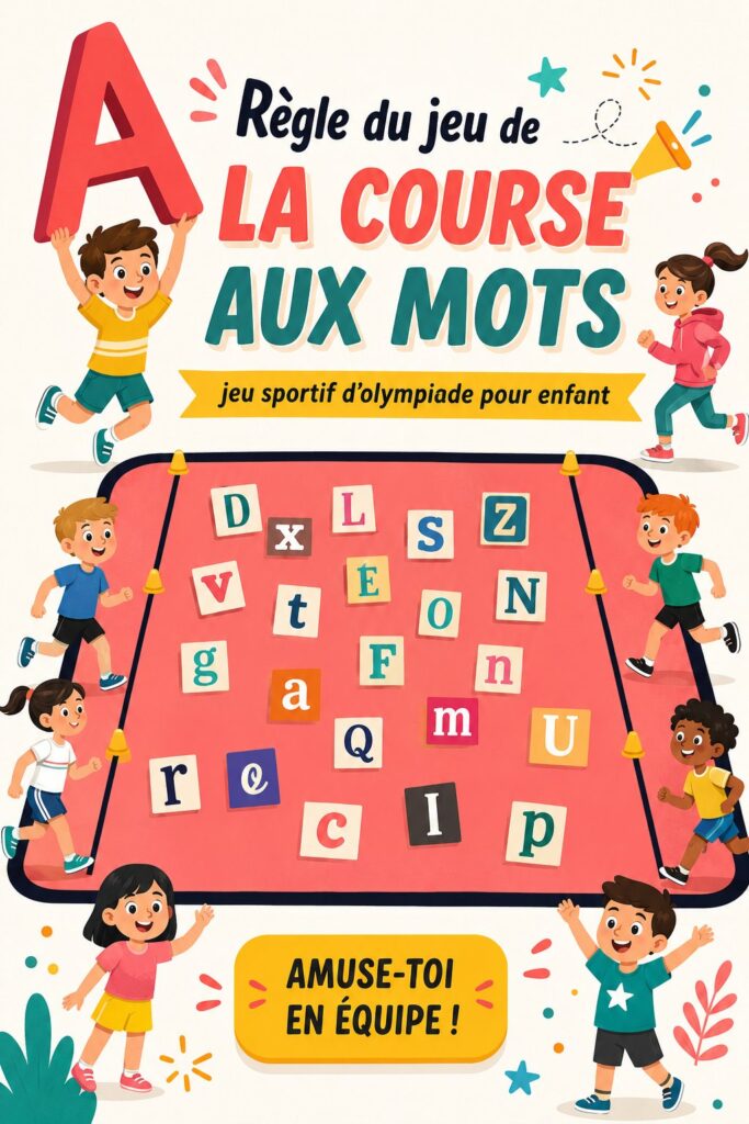 Enfants s'amusant lors d'une course aux mots en plein air