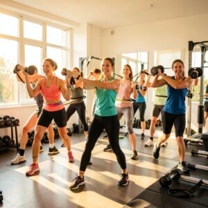 Femme en train de faire des tractions sur une barre avec une résistance de 15 kg