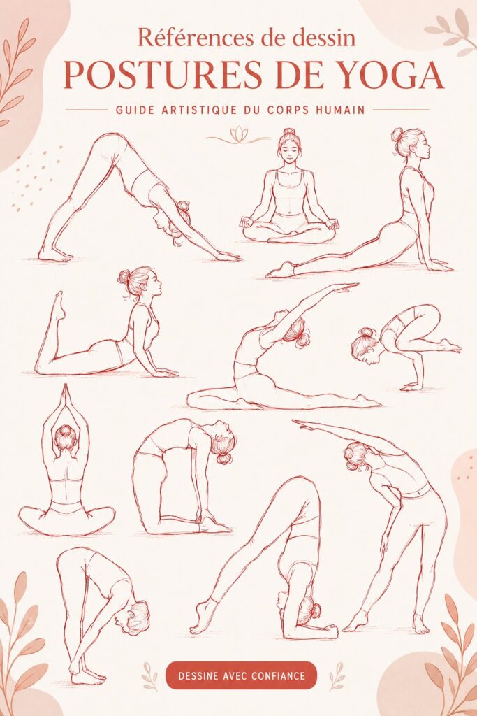 Illustration d'une femme en pose de yoga sur fond apaisant