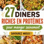 Des plats riches en protéines sur une table, prêts à être savourés, avec des légumes colorés.