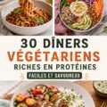 Recettes de dîners végétariens riches en protéines dans une assiette colorée.