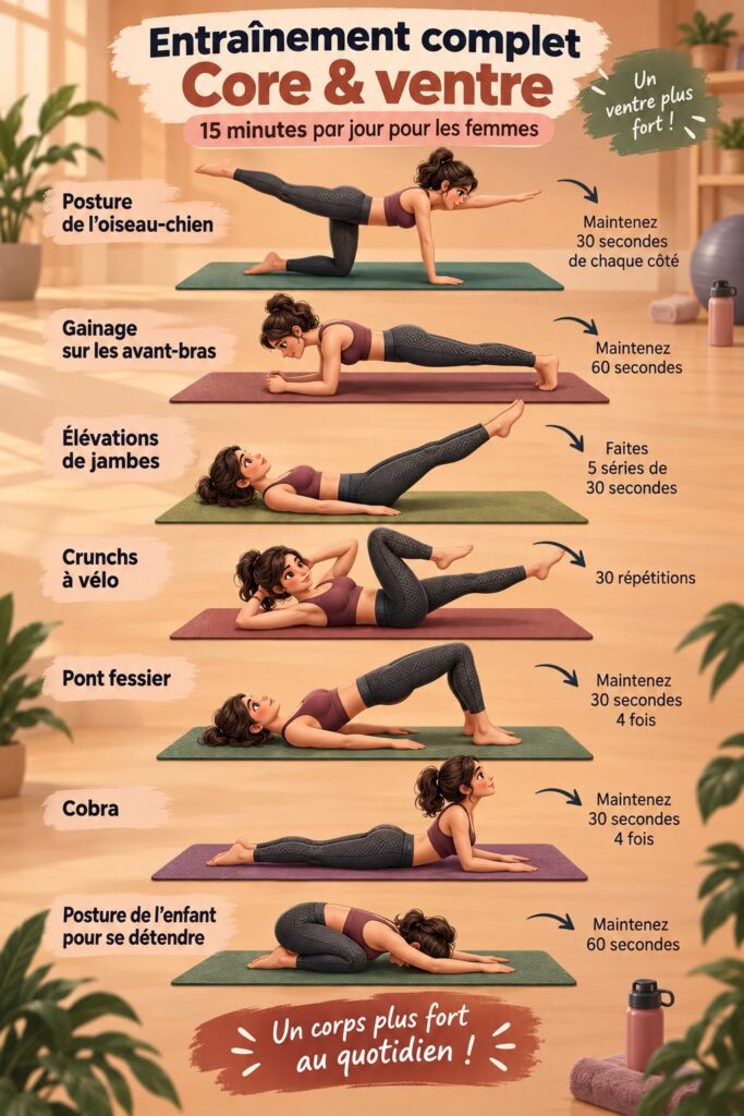 Femme s'entraînant avec un workout abdominal de 15 minutes