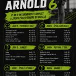 Image d'un entraîneur montrant des exercices de musculation inspirés d'Arnold Schwarzenegger.