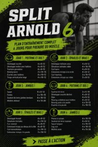 Image d'un entraîneur montrant des exercices de musculation inspirés d'Arnold Schwarzenegger.
