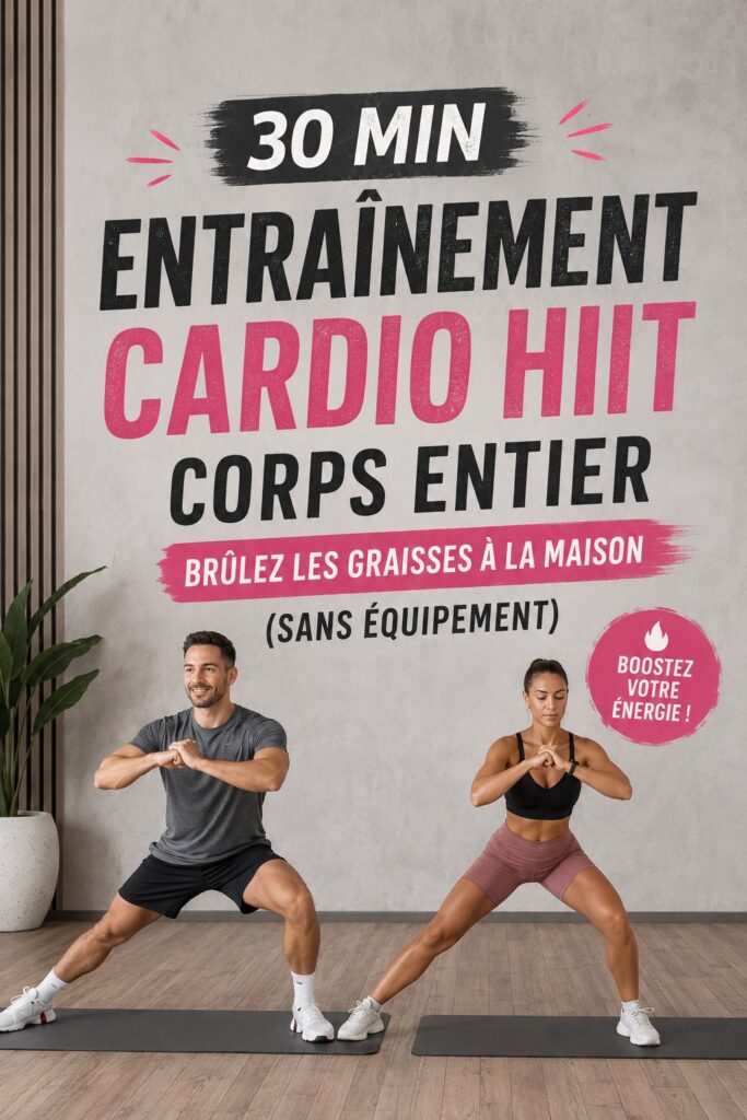 Femme en train de réaliser un entraînement HIIT complet à domicile sans équipement.