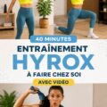 Femme effectuant un entraînement Hyrox à la maison, équipée pour une séance de fitness.