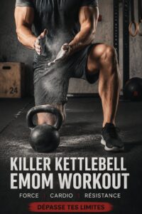 Femme réalisant un entraînement kettlebell EMOM dans un cadre extérieur
