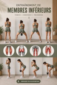 Une femme en train de réaliser des exercices pour les jambes dans un salon lumineux.