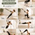 Femme en séance d'entraînement TRX, renforçant tout son corps.