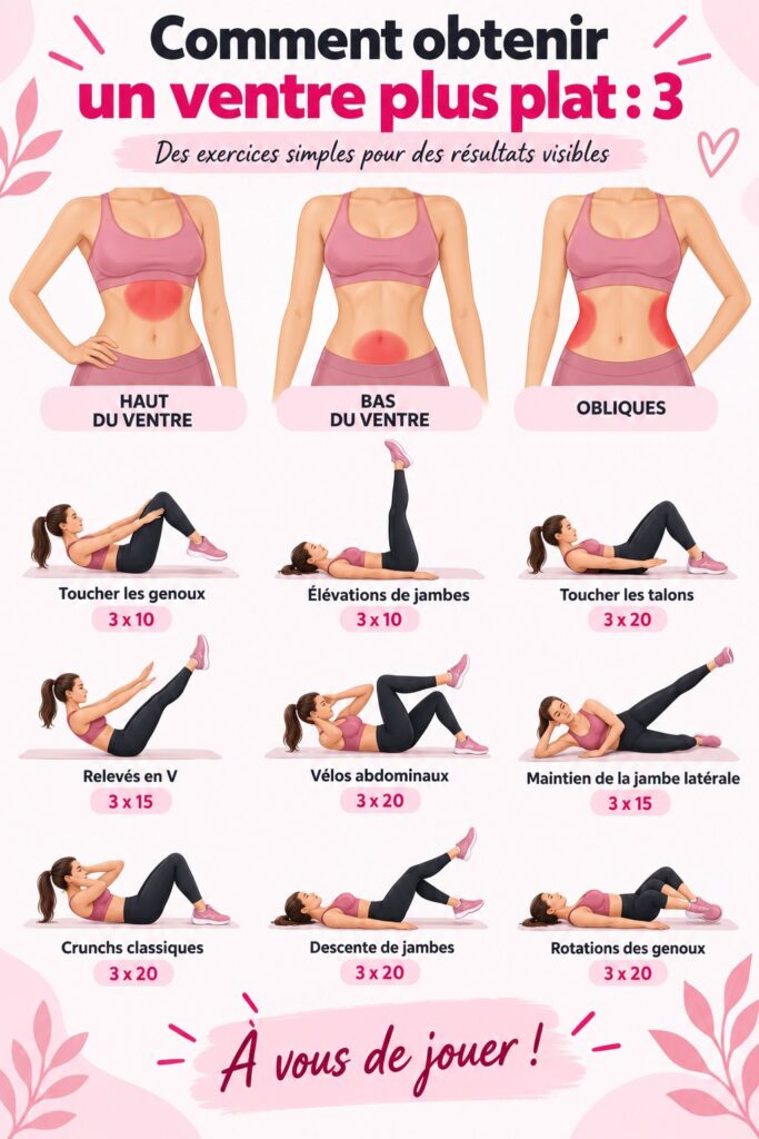 Femme faisant des exercices pour un ventre plat dans un salon lumineux.