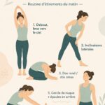 Une femme effectuant des étirements doux dans un cadre naturel au matin.