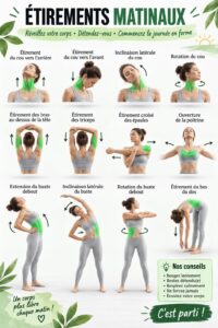 Femme pratiquant des étirements matinaux dans un cadre relaxant