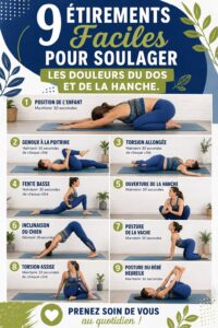 Femme réalisant des étirements pour soulager les douleurs du dos et des hanches