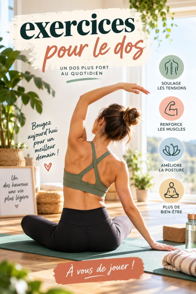Femme réalisant des exercices de renforcement du dos à la maison
