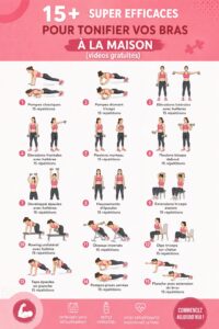 Femme heureuse effectuant des exercices pour les bras à la maison.