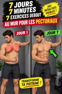 Femme réalisant des exercices debout contre un mur pour tonifier la poitrine.