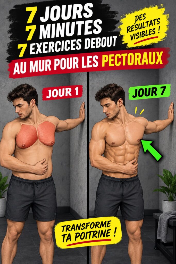 Femme réalisant des exercices debout contre un mur pour tonifier la poitrine.