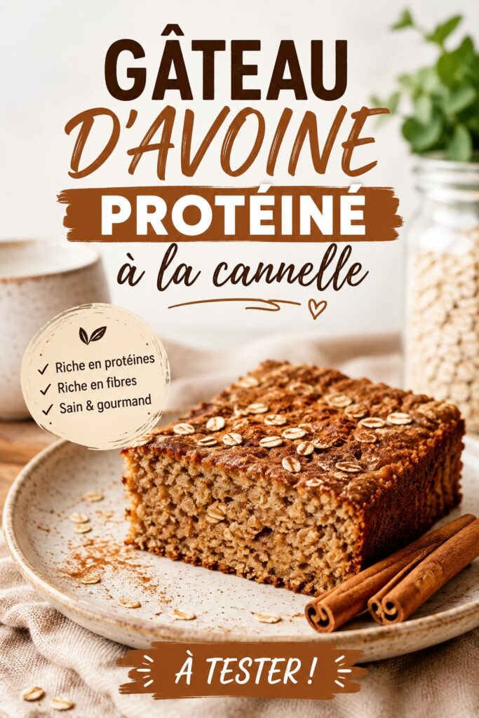 Gâteau protéiné à l'avoine et à la cannelle sur une assiette, prêt à être dégusté.