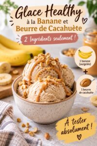 Glace healthy à la banane et beurre de cacahuète servie dans un bol.