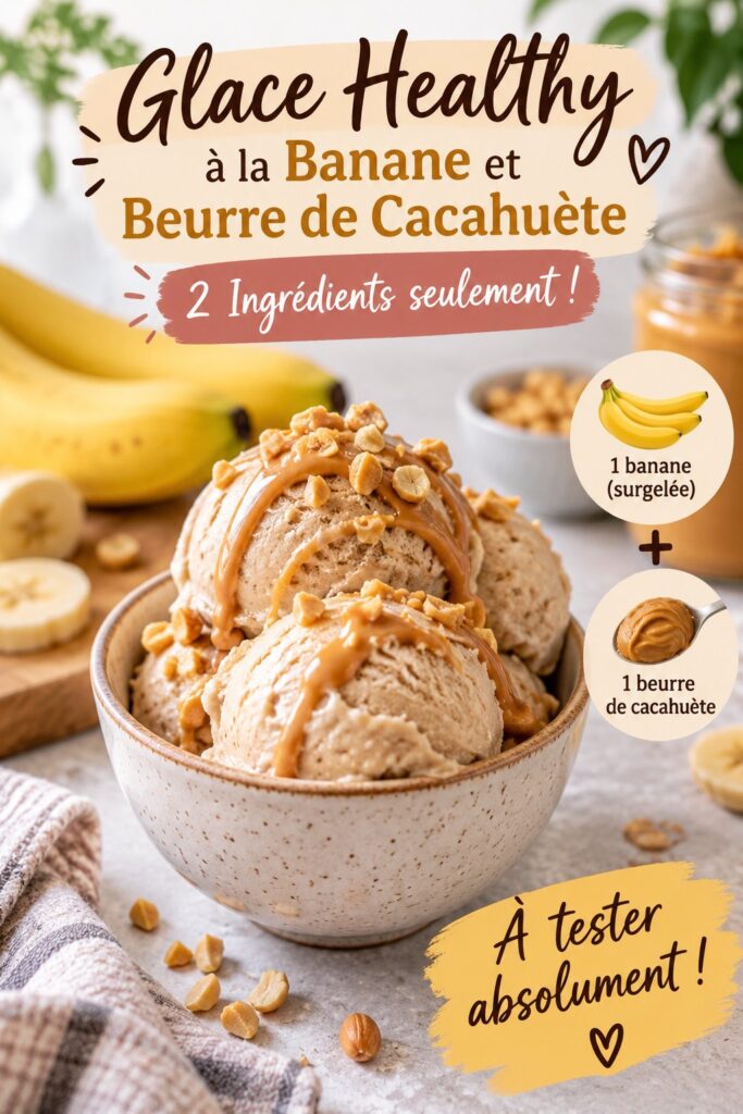 Glace healthy à la banane et beurre de cacahuète servie dans un bol.